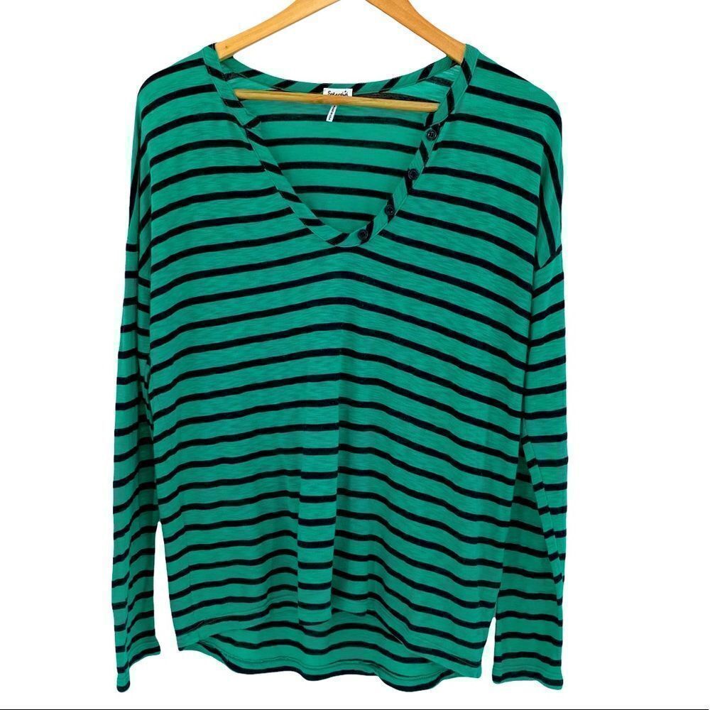 Splendid green and black striped scoop neck long sleeve top size small